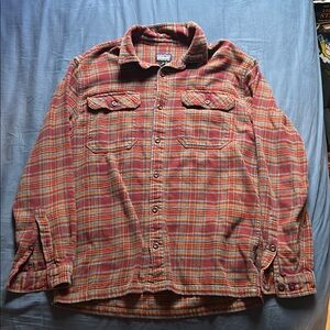 Patagonia Red and Orange Thick cotton outdoor Casual Button Down Shirt